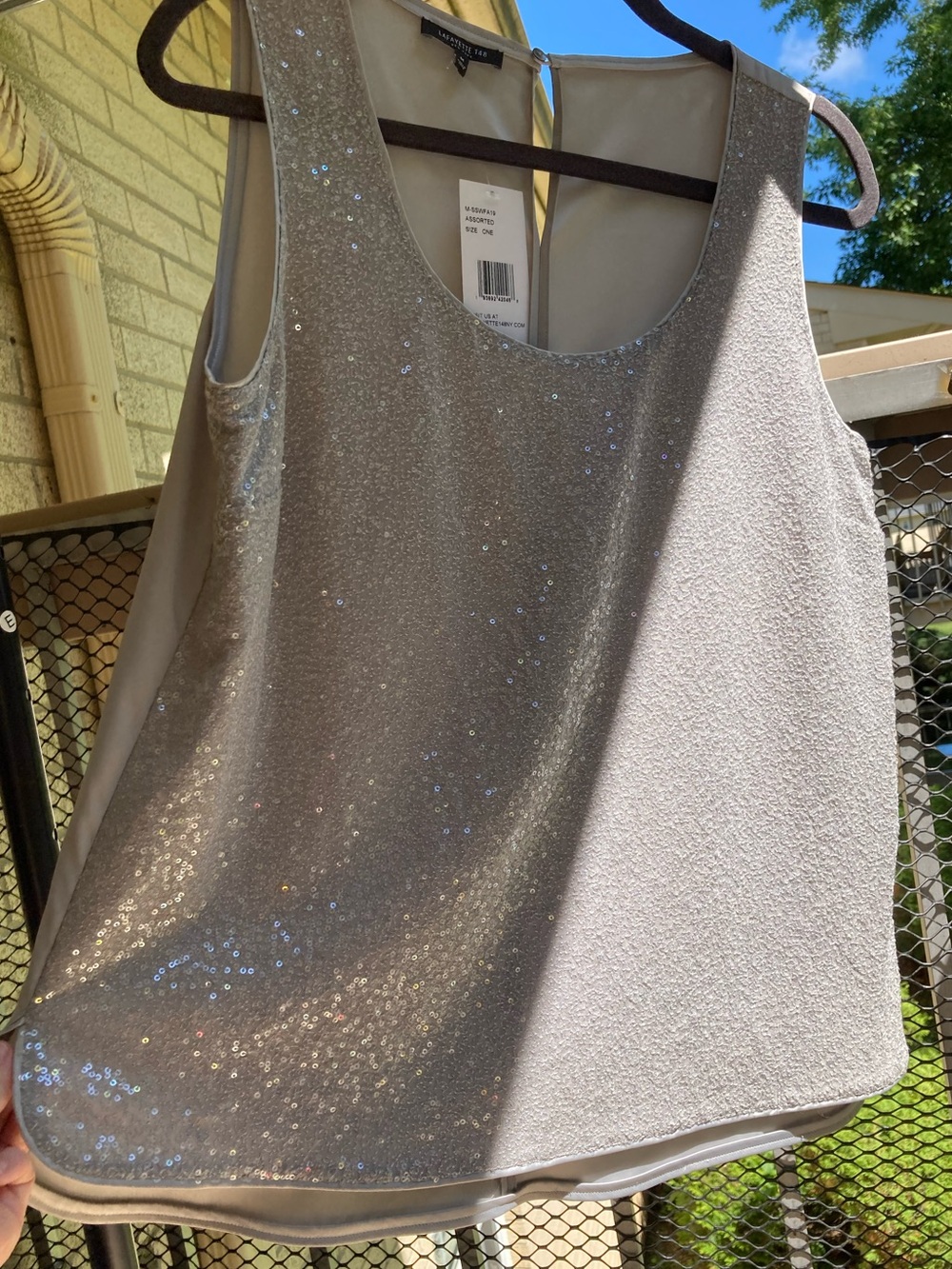Lafayette 148 100% Silk Gray Silver Sequin Tank Top Sleeveless Blouse - Picture 5 of 16